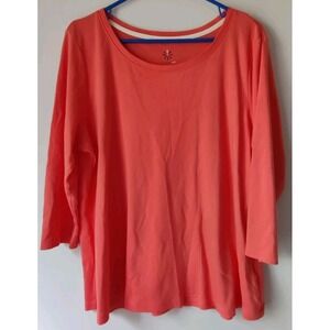 Isaac Mizrahi Live Essentials 3/4-Sleeve Knit Coral Top Pima Cotton Size XL